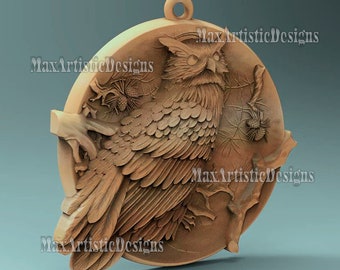 Owl Pendant 3d STL Model - jewelry file for 3d printers cnc routers - Download