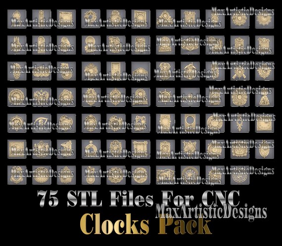 75 + wall clock collection 3d stl models for cnc woodworking machines bas relief - Download