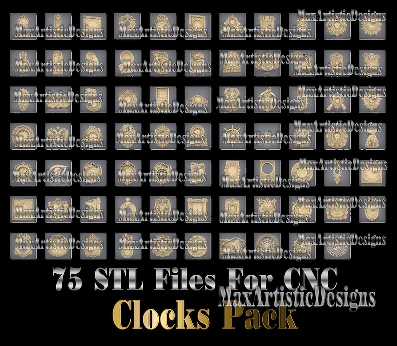 75 + 3d stl models clock collection for cnc artcam 3d printer aspire