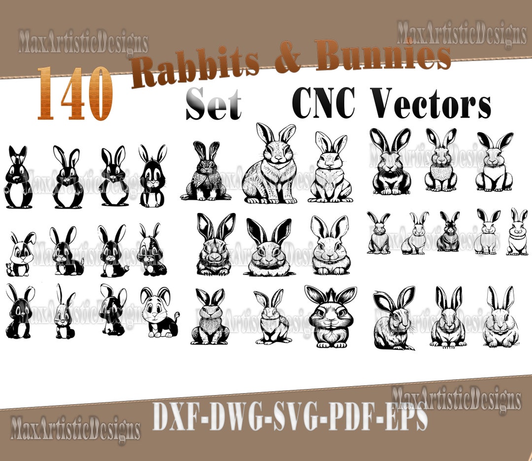 135+ Rabbits & Bunnies Cnc Vectors Set, Svg Dxf Eps Pdf Cartoon and ...