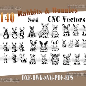 135+ Rabbits & bunnies cnc vectors set, svg dxf eps pdf cartoon and real figures - Digital Download