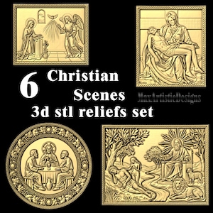 6 escenas cristianas en paneles STL 3D para fresadoras CNC y carpintería - Descargar