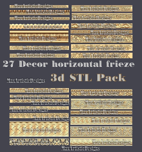27 Horizontal Frieze 3D STL Models for CNC Carving Decor - Download