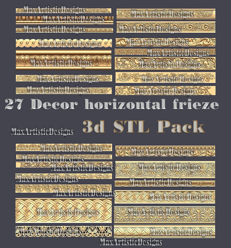 27 3D STL Model Decor horizontal frieze 3d model bas relief for carving engraving models