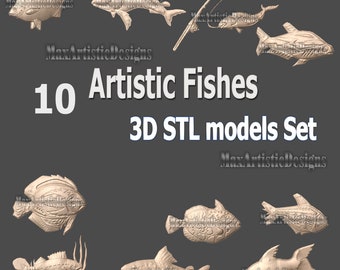 10 artystycznych modeli 3D ryb w formacie STL – projekty płaskorzeźby na routerze CNC – pobierz