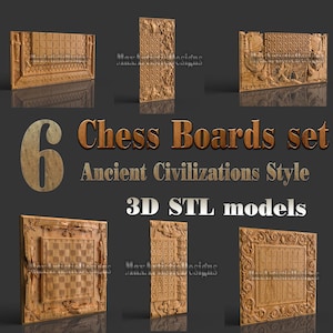 6 つのチェス ボード モデル 3D STL ファイル セット (CNC ルーター用) - デジタル ダウンロード