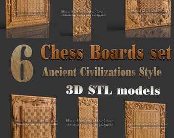 6 chess board models 3d stl files set for cnc router - Digital Download