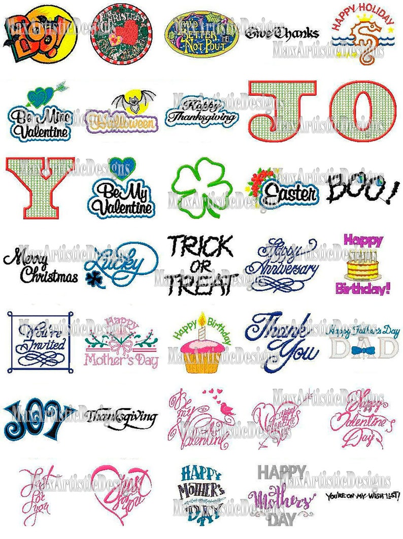 1000 Pes Greetings Slogans Sayings Embroidery Machine Etsy
