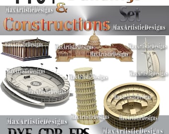 110+ laser cut buildings and constructions pack vector dxf cdr cnc 3d files pantograph cnc router -Download