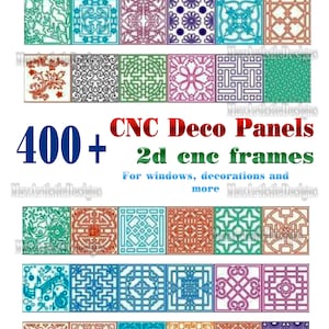 May include: A collection of 400+ colorful CNC deco panels and 2d cnc frames in DXF and CDR formats. These decorative panels are ideal for windows, decorations, and more.