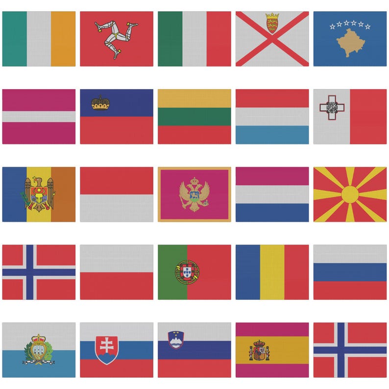 231 World Country Flags Embroidery Designs Pack | Countries PES DST EXP ...