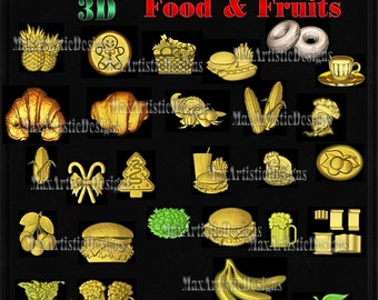 3d stl food vegetables fruits 50+ pcs stl relief 3d model relief for cnc in stl file -Download