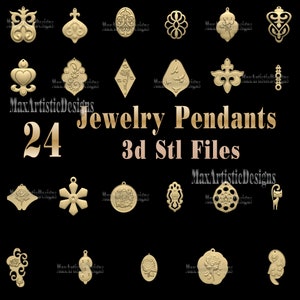 20+ 3d  stl jewelry pendants for necklace, chains 3d stl files for cnc routers, 3d stl printers - Digital Download