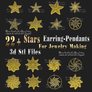 22+ 3d stl Stars Earrings Pendants files jewelry making models for 3d printer machines - Digital Download