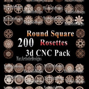 200 Rosettes square rounded 3D stl Carving Models for Cnc router Engraver - Download