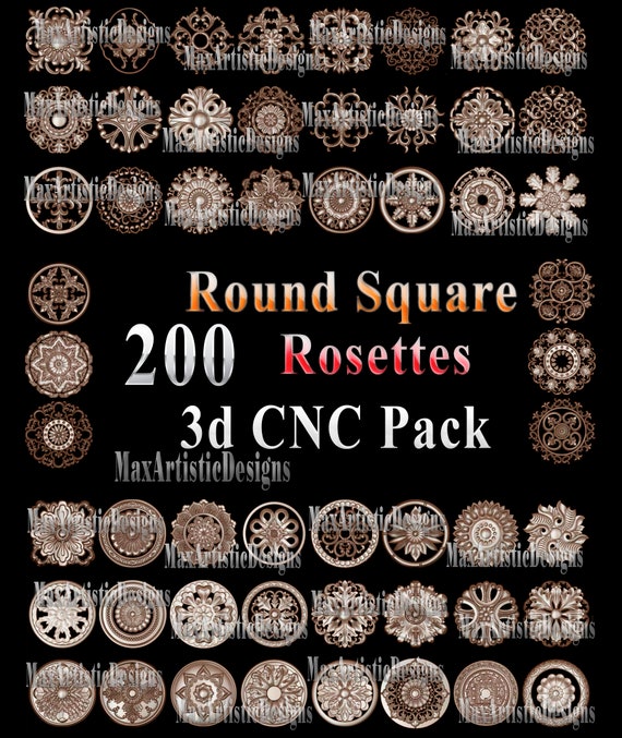 200 Rosettes square rounded 3D stl Carving Models for Cnc router Engraver - Download