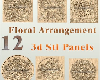 12 3D stl bloemenboeket reliëfpanelen voor CNC-router 3D-printer - downloaden