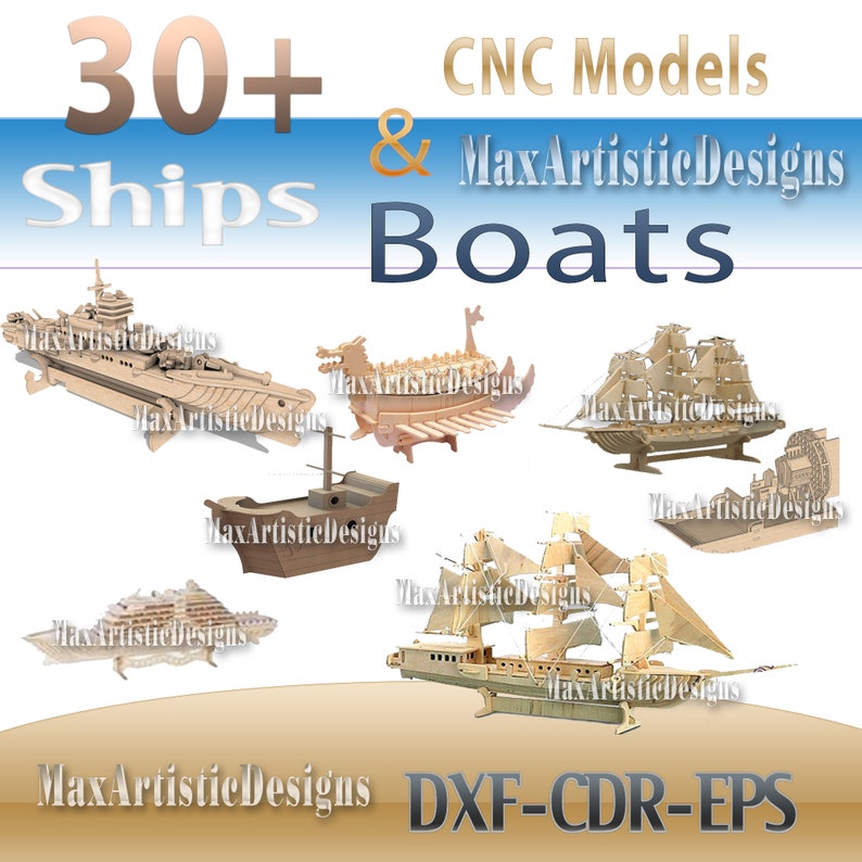 30 Laser Cut Ships and Boats Pack Vector Dxf Cdr Cnc 3d Files Etsy