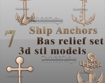 7 ship anchors 3d stl bas relief set for cnc router 3d printing - Download