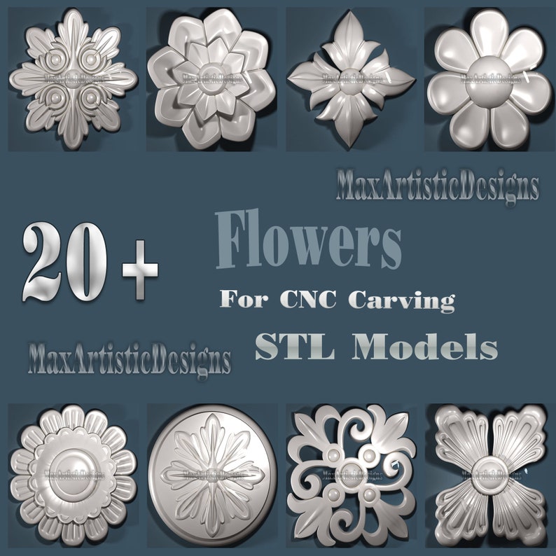 20+ Flower Designs in 3d Stl Format Carving Bas Reliefs for Cnc Router ...