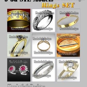 9 wedding ring 3d stl models jewelry 3d files for 3d printer machines - Download