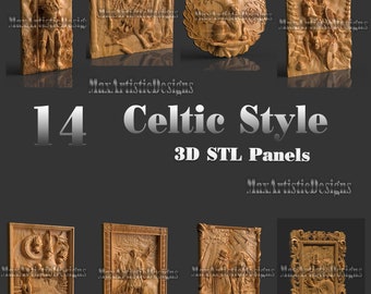 13+ pannelli 3d stl in stile antico celtico per incisione con router cnc bassorilievo di sculture in legno - Download digitale