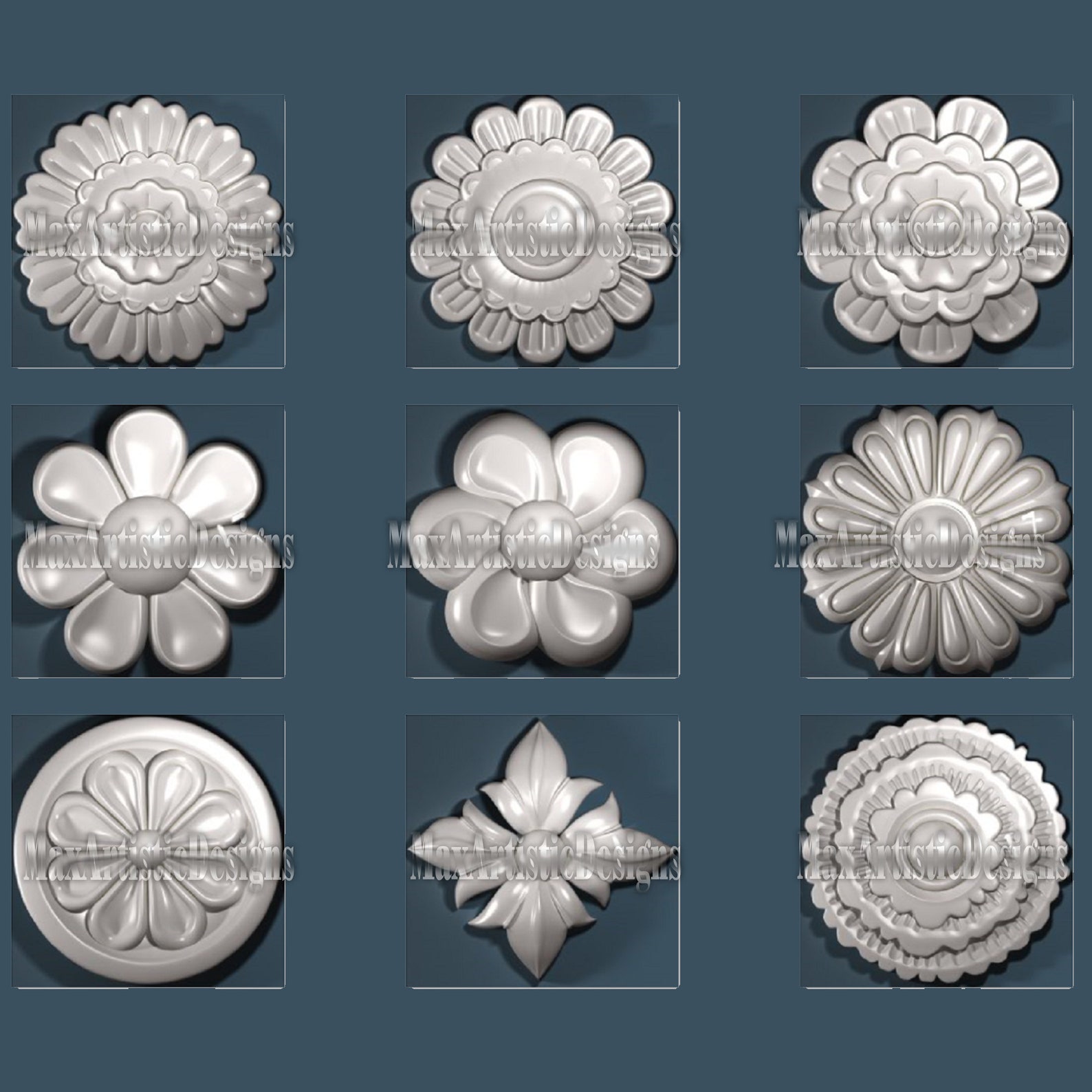20+ Flower Designs in 3d Stl Format Carving Bas Reliefs for Cnc Router ...