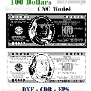 100 dollars stencil dxf cdr eps file- cnc plasma and laser cutter -Download