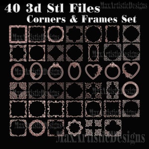 40 pieces 3d stl corners & frames models set for cnc artcam relief printer -Download