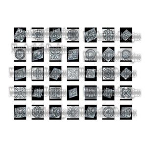 May include: A set of 36 black and white digital designs featuring intricate patterns and motifs. The designs are arranged in a grid and are perfect for use in crafts, scrapbooking, and other creative projects.