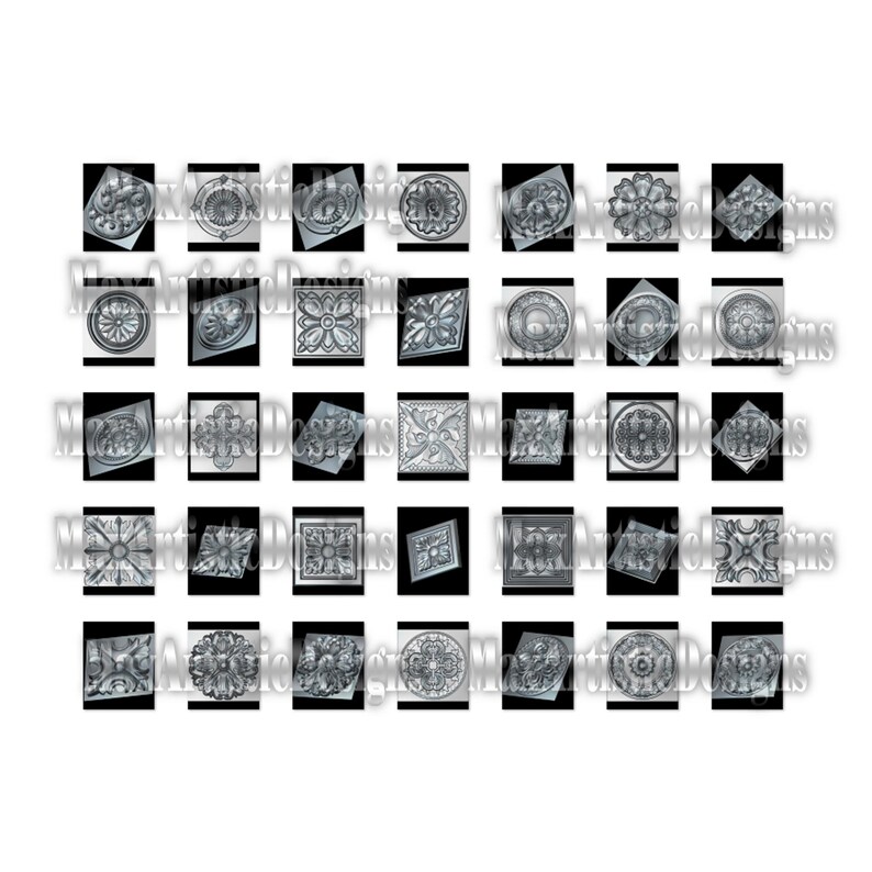 May include: A set of 36 black and white digital designs featuring intricate patterns and motifs. The designs are arranged in a grid and are perfect for use in crafts, scrapbooking, and other creative projects.