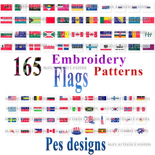 Plus de 160 drapeaux de nombreux pays célèbres/drapeaux artistiques, motifs de broderie, fichiers pes à télécharger