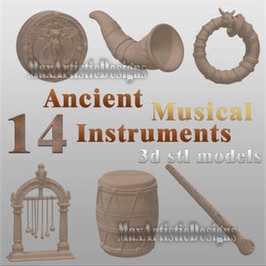 14 3d stl ancient musical instruments for 3d printer machines mythology real style - Digital download