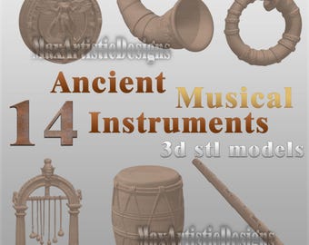 14 Ancient Musical Instruments 3D STL Files Mythology set for 3d printers - Download
