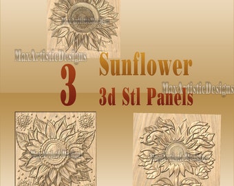 3 sunflowers 3d stl panels for cnc router 3d printer bas relief files - Download