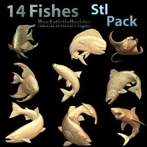 14 Fish 3D STL Models Bas Relief set for 3d printer CNC Router - Download