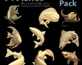 Conjunto de 14 modelos 3D de peixes em baixo-relevo para impressora 3D e roteador CNC - Download