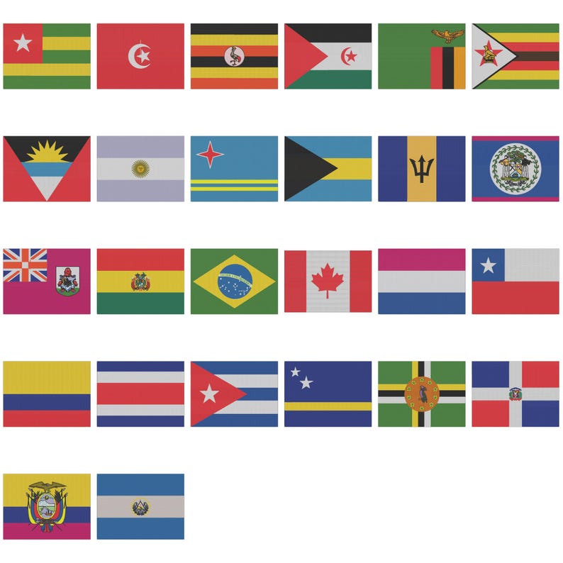 231 World Country Flags Embroidery Designs Pack | Countries PES DST EXP ...