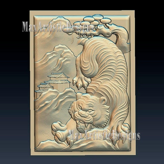 5+ 3d stl tiger bas relief models for CNC Routers, 3D Printer