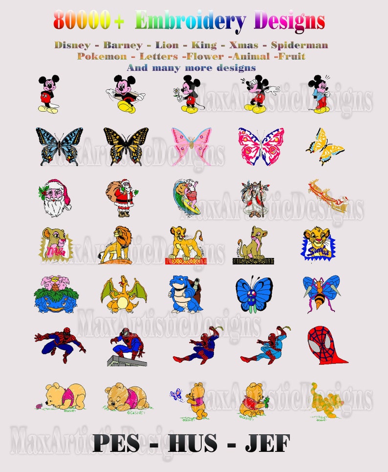embroidery design patterns disneychristmaspokemon and many more mega pack 80000 Download