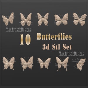 9+ 3d stl butterflies, insects set for cnc router 3d printer machines artcam - Digital Download