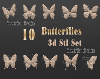 9+ 3d stl butterflies, insects set for cnc router 3d printer machines artcam - Digital Download