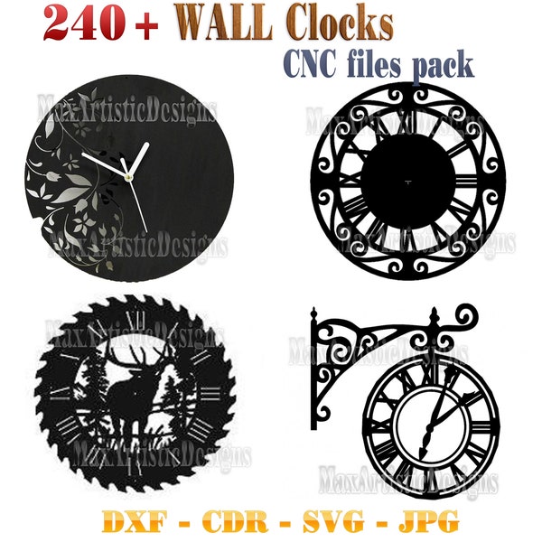250 + cnc vector wall disco watches dxf svg for laser cutting, waterjet, plasma router or cnc -Download