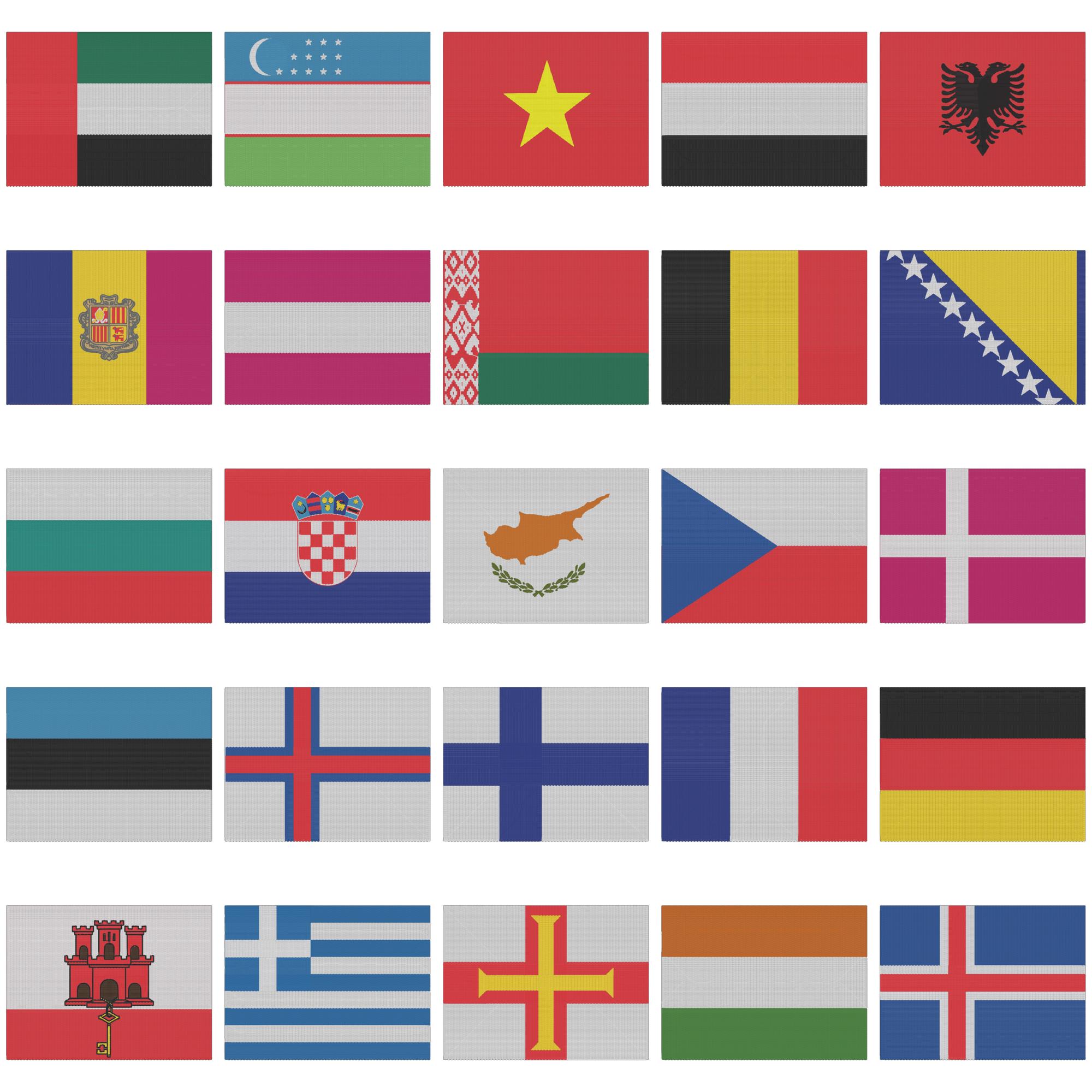 231 World Country Flags Embroidery Designs Pack | Countries PES DST EXP ...