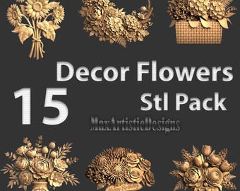14+ Flower bouquette Decor 3d STL relief Models for CNC Router Artcam - Download