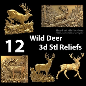 11+ modeli reliefowych Wild Deer 3D STL do obróbki drewna za pomocą routera CNC - Pobierz