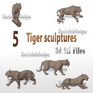5体の虎の像のセット 3Dモデル（3Dプリンター用STLファイル形式） - ダウンロード
