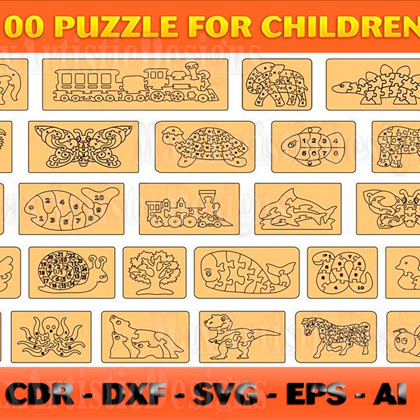 100 + puzzle vectoriel 2D pour enfants svg cdr dxf cut cnc plasma cricut -Télécharger