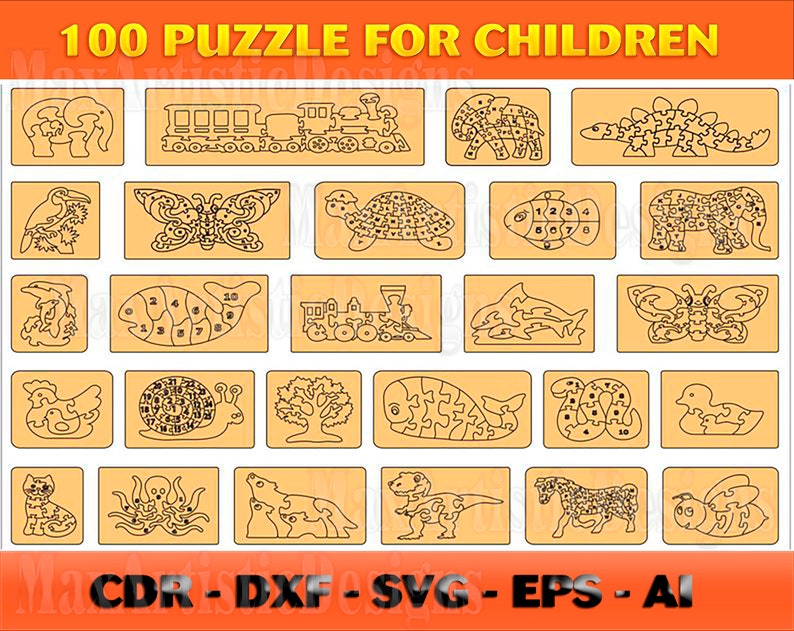 100 + Puzzle Vector 2d for Children Svg Cdr Dxf Cut Cnc Plasma Cricut ...