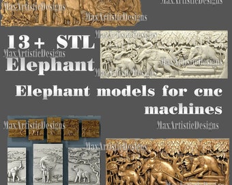 15 stl models elephants bas relief files for Cnc router machines engraving - Download